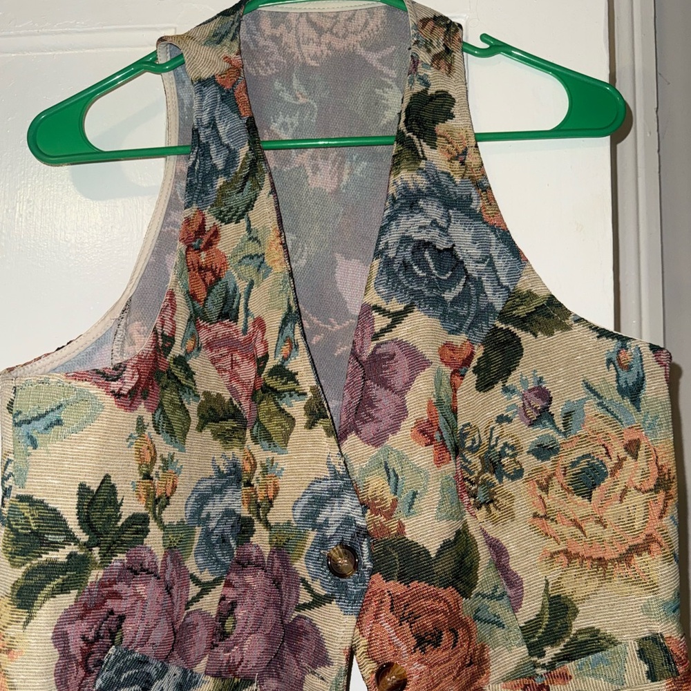 Floral Tapestry Vest with Button Closure